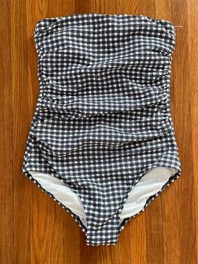 J. Crew Navy and White Gingham One-Piece Swimsuit
